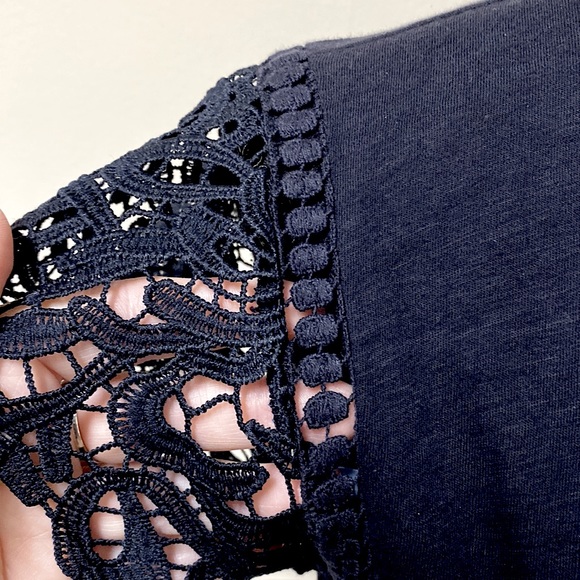 LOFT Navy Blue Short Sleeve Shirt With Lace Cutout Sleeves - Picture 10 of 10